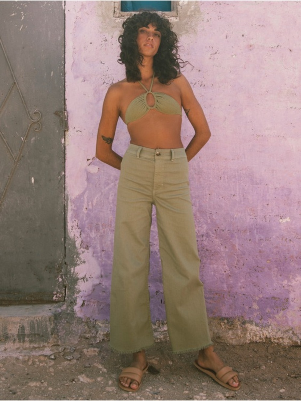 Olive Green Free Fall High-Waist Wide Leg Pants